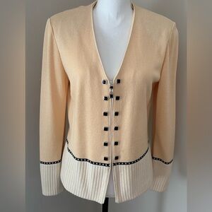St. John Cream and Black Cardigan Sweater with V-Neck